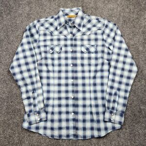 Wrangler Shirt Womens Medium Blue Plaid Western Pearl Snap Long Sleeve Cowboy